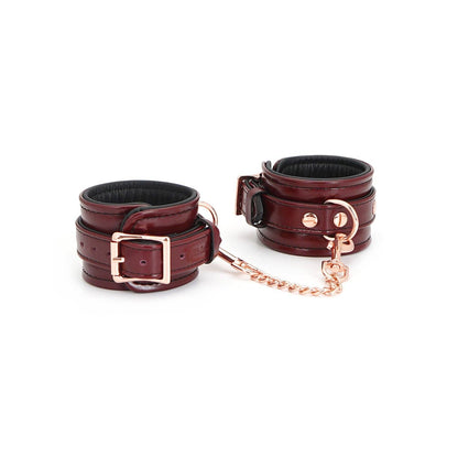 Wine Red -Leather Handcuffs with Rose Gold Hardware