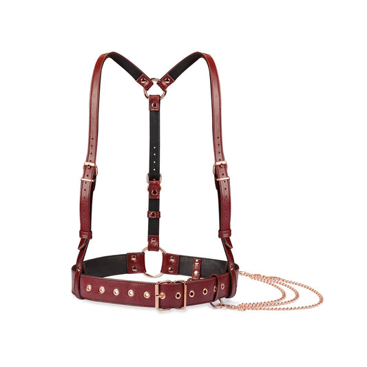 Wine Red Leather Body Harness and Rose Gold Hardware