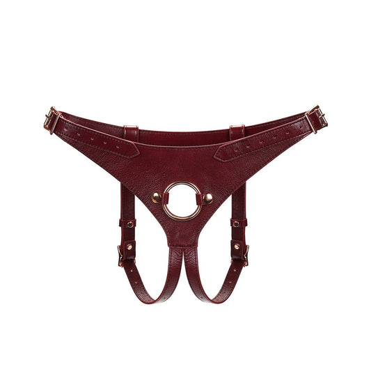 Wine Red Leather Strap On Harness
