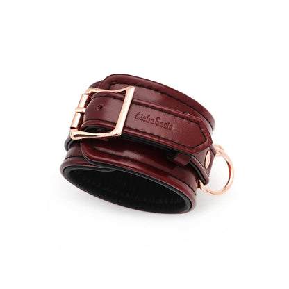 Wine Red -Leather Anklecuffs with Rose Gold Hardware