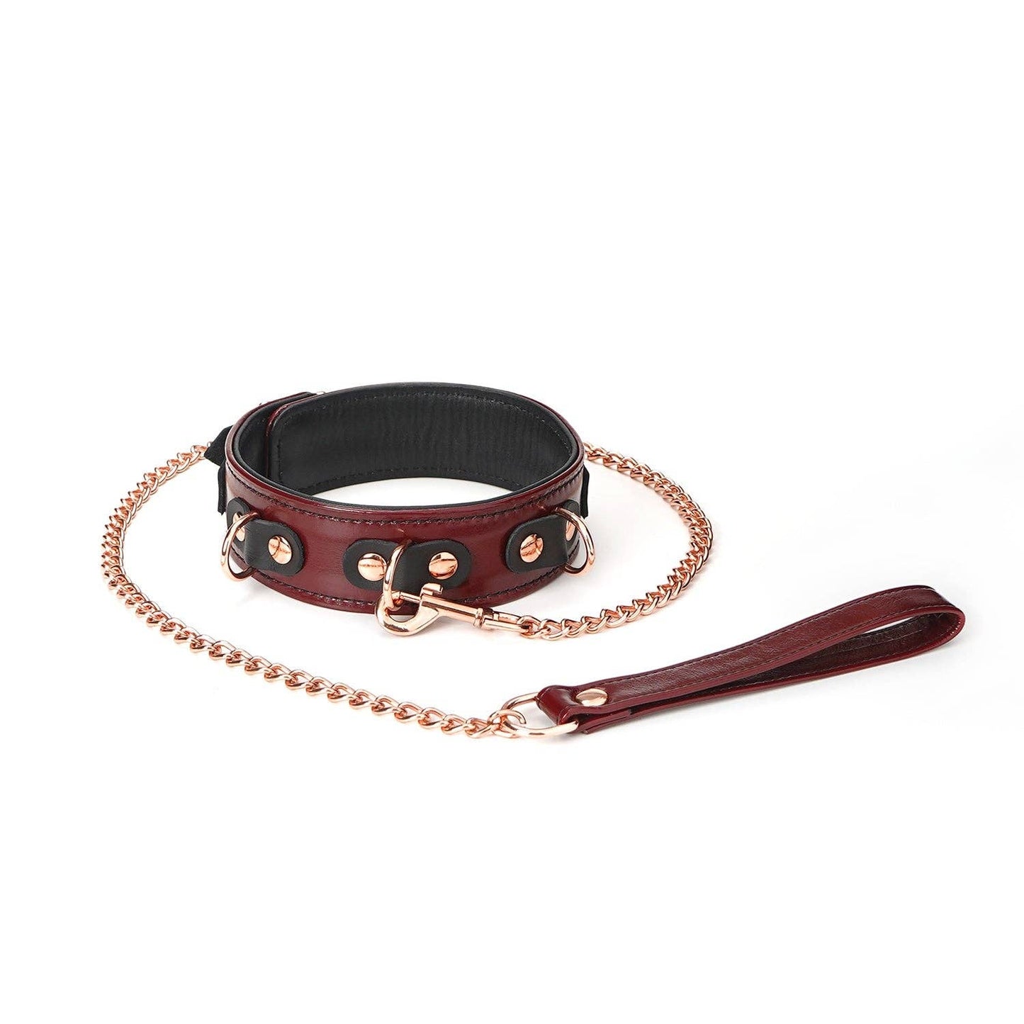 Wine Red Leather Collar & Leash Set