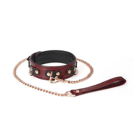 Wine Red Leather Collar & Leash Set