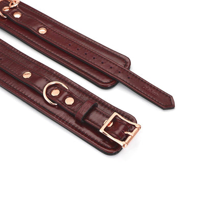 Wine Red -Leather Anklecuffs with Rose Gold Hardware