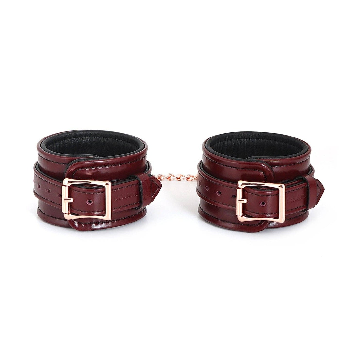 Wine Red -Leather Anklecuffs with Rose Gold Hardware