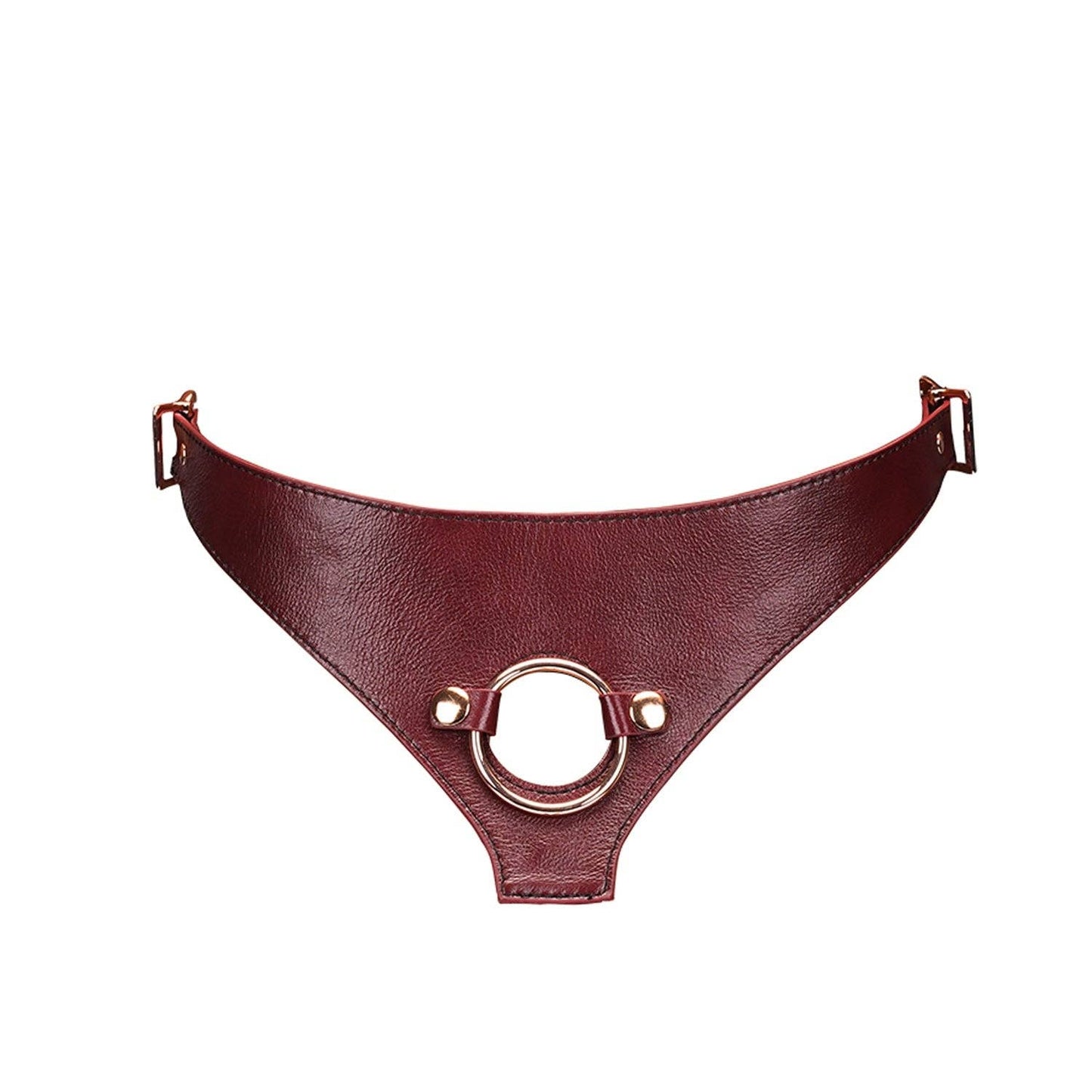 Wine Red Leather Strap On Harness