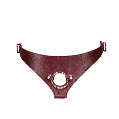 Wine Red Leather Strap On Harness