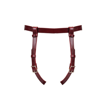 Wine Red Leather Strap On Harness