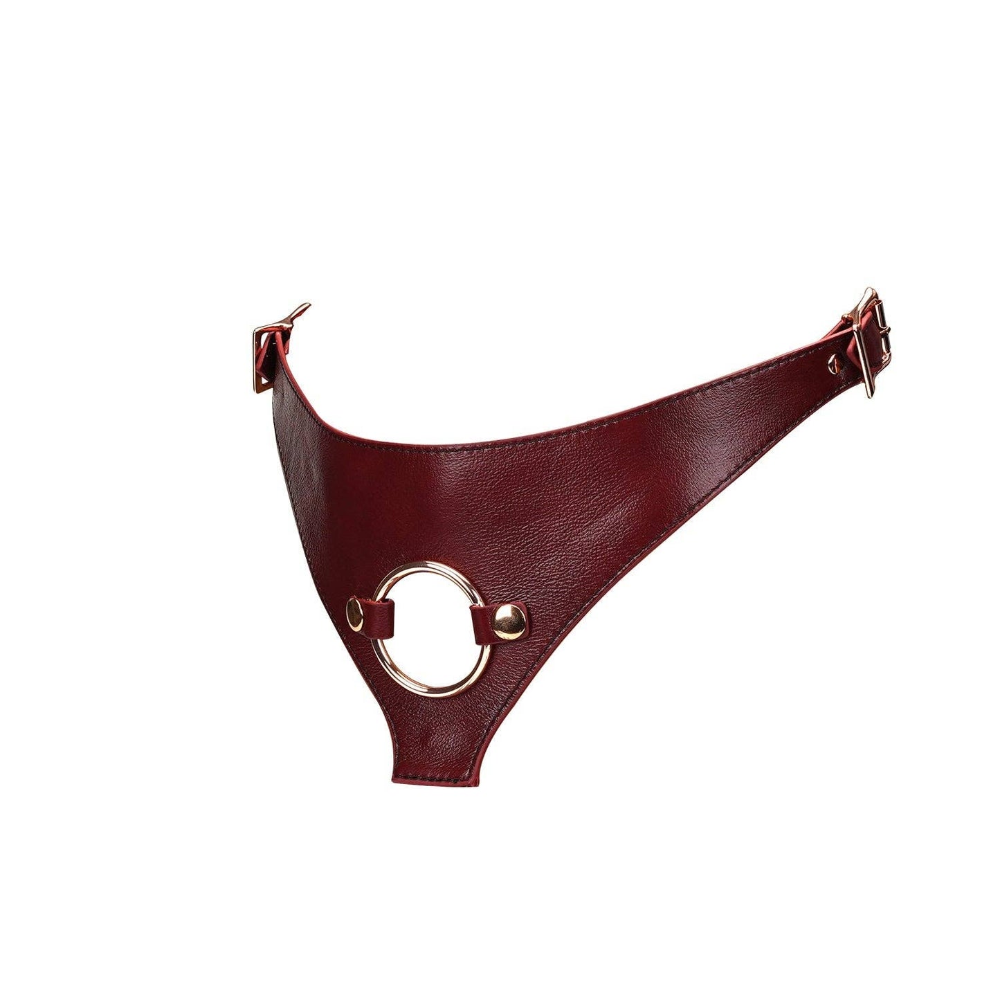 Wine Red Leather Strap On Harness